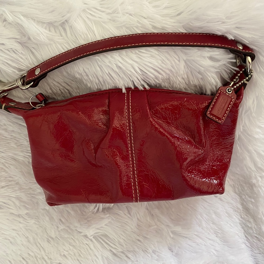 Coach Handbag Small Patent Leather Deep Red